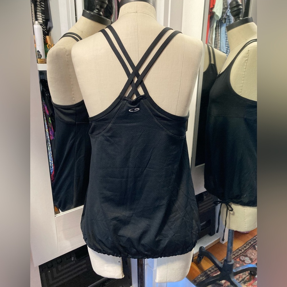 Champion Black Strappy Athletic Tank Top w/Drawstring Waist/Shelf Bra Size Large - Picture 11 of 11